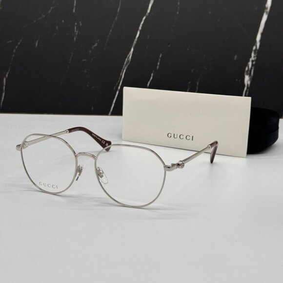 NEW GG1145O 004 GUCCI SILVER WOMEN GUCCI EYEGLASSES - Picture 1 of 12